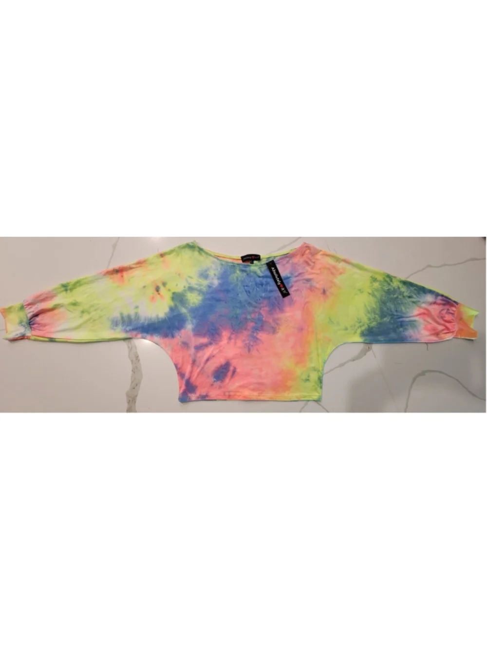 Absolutely It!! Neon Rainbow Tie Dye Crop Top Long Sleeve S NWT Festival Boho